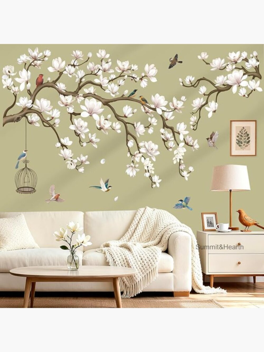 Large Peel and Stick Wall Decals Floral Branch Birds Decor Living Room Bedroom